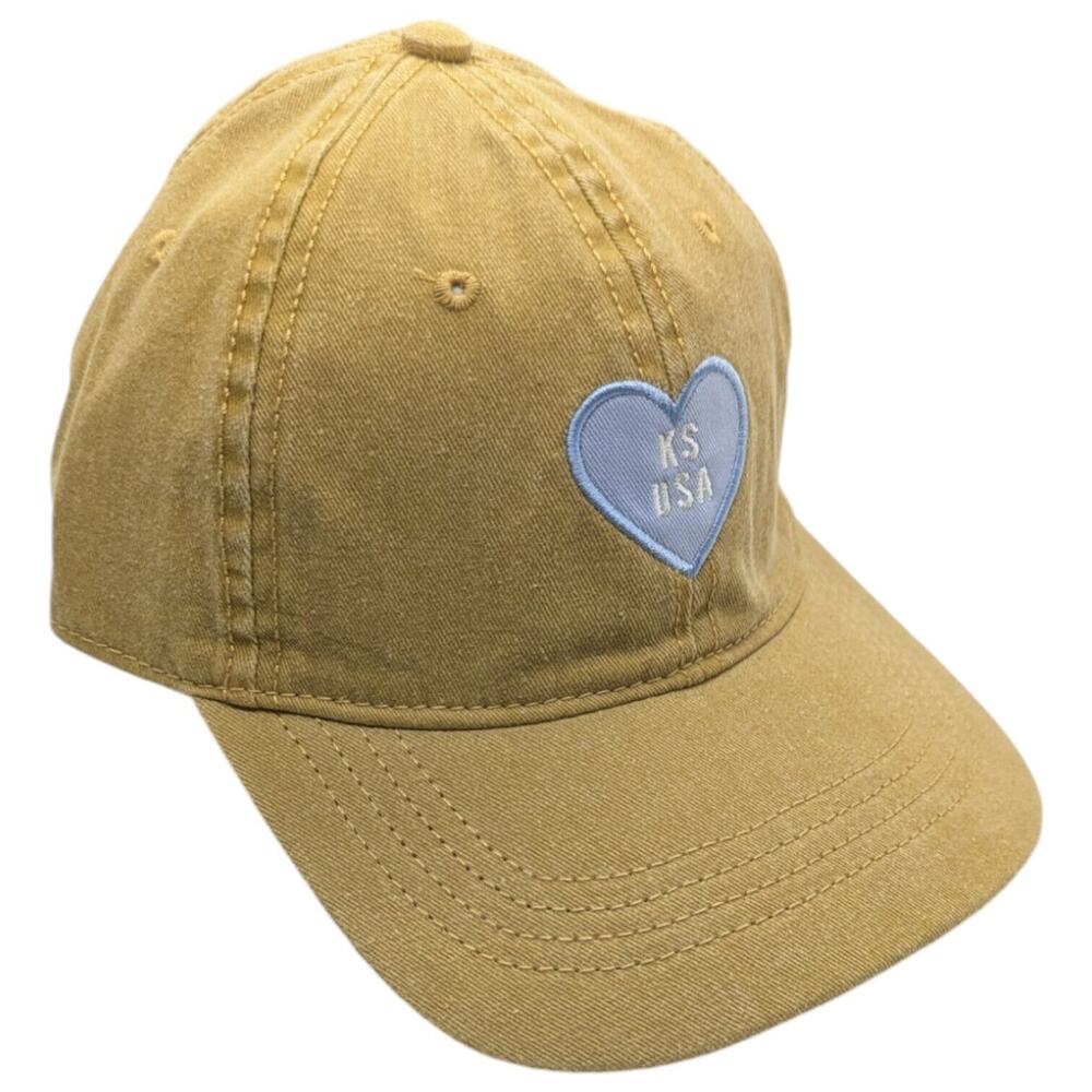 KANSAS Tan Hat Heart KS USA Heart Outline Cotton Strap Back Baseball Cap